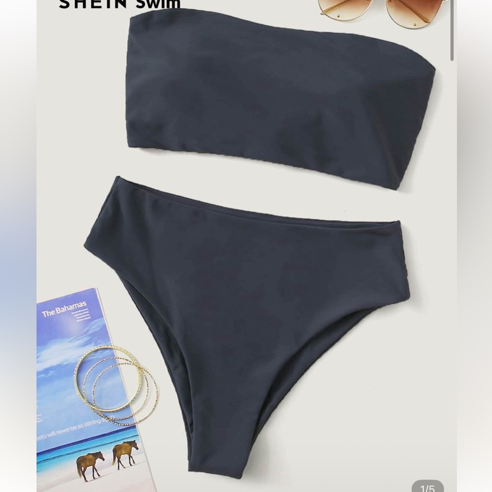 ⭐️SHEIN Gray Blue High Waist Strapless Bikini Set M NWOT